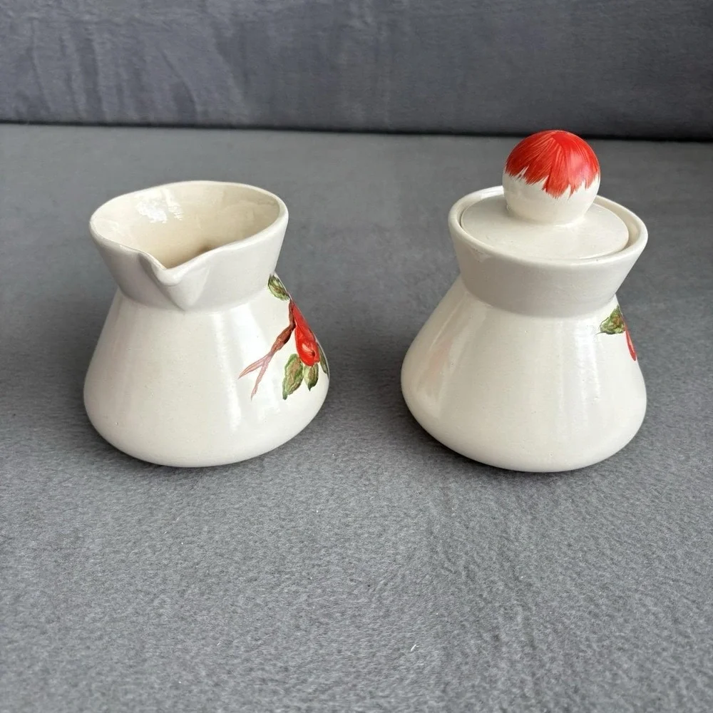 Apple Red Cream And Sugar Set Hand painted‎ Vintage Dinnerware MCM Handmade